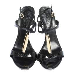 Alexander McQueen Black Patent Leather T-strap Sandals Size 37.5