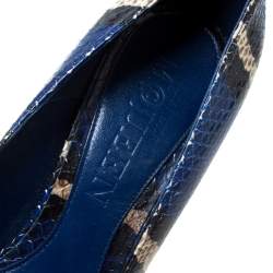 Pre Owned Alexander McQueen Multicolor Python Leather Crystal Skull Peep Toe Pumps Size 37.5