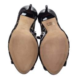 Pre Owned Alexander McQueen Black Lace And Patent Leather Peep Toe Booties Size 38