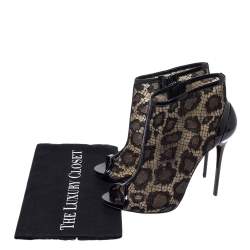 Pre Owned Alexander McQueen Black Lace And Patent Leather Peep Toe Booties Size 38