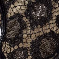 Pre Owned Alexander McQueen Black Lace And Patent Leather Peep Toe Booties Size 38