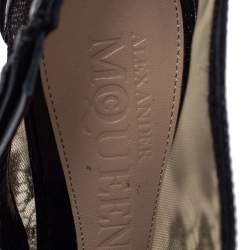 Pre Owned Alexander McQueen Black Lace And Patent Leather Peep Toe Booties Size 38