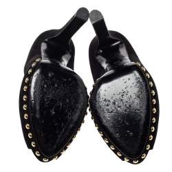 Pre Owned Alexander McQueen Black Suede Leather Skull Peep Toe Platform Pumps Size 38.5