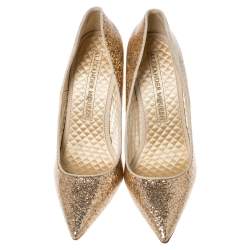 Pre Owned Alexander McQueen Gold Patent Glitter Leather Pointed Toe Pumps Size 38