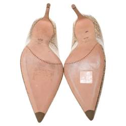 Pre Owned Alexander McQueen Gold Patent Glitter Leather Pointed Toe Pumps Size 38