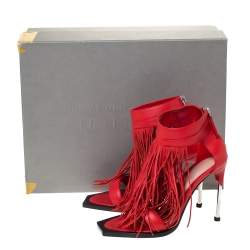 Pre Owned Alexander McQueen Red Leather Fringe Detail Sandals Size 38