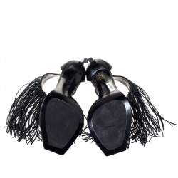 Pre Owned Alexander McQueen Black Leather Fringe Detail Sandals Size 38