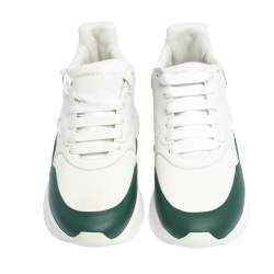 Pre Owned Alexander McQueen White/Green Leather and Nylon Larry Low Top Sneakers Size 44