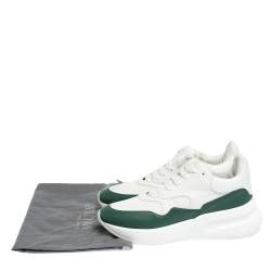 Pre Owned Alexander McQueen White/Green Leather and Nylon Larry Low Top Sneakers Size 44