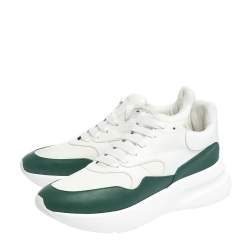 Pre Owned Alexander McQueen White/Green Leather and Nylon Larry Low Top Sneakers Size 44
