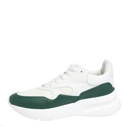 Pre Owned Alexander McQueen White/Green Leather and Nylon Larry Low Top Sneakers Size 44