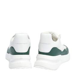 Pre Owned Alexander McQueen White/Green Leather and Nylon Larry Low Top Sneakers Size 44