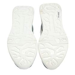 Pre Owned Alexander McQueen White/Green Leather and Nylon Larry Low Top Sneakers Size 44