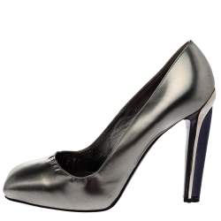 Alexander McQueen Silver Patent Leather Square Toe Pumps Size 41