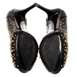 Pre Owned Alexander McQueen Black Leather Studded Peep Toe Pumps Size 38.5