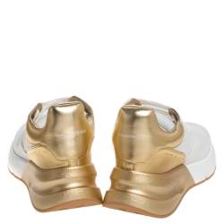 Pre Owned Alexander McQueen White/Gold Leather New Larry Low Top Sneakers Size 39.5