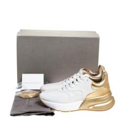 Pre Owned Alexander McQueen White/Gold Leather New Larry Low Top Sneakers Size 39.5