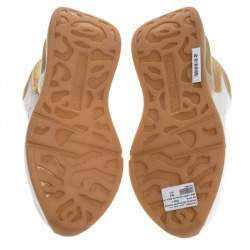 Pre Owned Alexander McQueen White/Gold Leather New Larry Low Top Sneakers Size 39.5