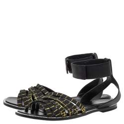 Pre Owned McQ by Alexander McQueen Croc Embossed Leather Erin Ankle Strap Flat Sandals Size 41