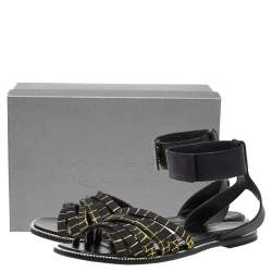Pre Owned McQ by Alexander McQueen Croc Embossed Leather Erin Ankle Strap Flat Sandals Size 41