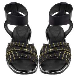 Pre Owned McQ by Alexander McQueen Croc Embossed Leather Erin Ankle Strap Flat Sandals Size 41