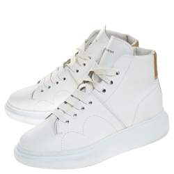 Pre Owned Alexander McQueen White Leather High Top Sneakers Size 39.5