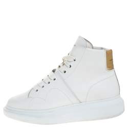 Pre Owned Alexander McQueen White Leather High Top Sneakers Size 39.5