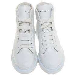 Pre Owned Alexander McQueen White Leather High Top Sneakers Size 39.5