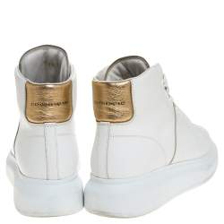 Pre Owned Alexander McQueen White Leather High Top Sneakers Size 39.5
