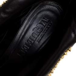 Pre Owned Alexander McQueen Black Leather Studded Faithful Skull Peep Toe Ankle Boots Size 41