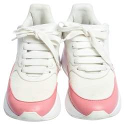 Pre Owned Alexander McQueen White/Pink Leather And Mesh Oversized Runner Sneakers Size 39