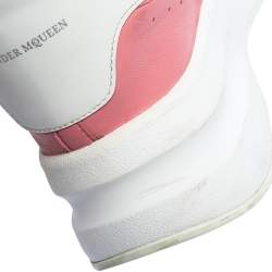 Pre Owned Alexander McQueen White/Pink Leather And Mesh Oversized Runner Sneakers Size 39