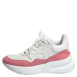 Pre Owned Alexander McQueen White/Pink Leather And Mesh Oversized Runner Sneakers Size 39