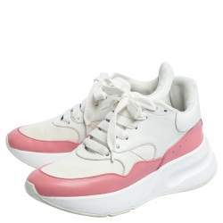 Pre Owned Alexander McQueen White/Pink Leather And Mesh Oversized Runner Sneakers Size 39