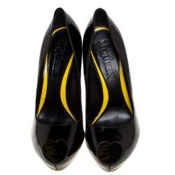 Alexander McQueen Black Patent Leather Heart Peep Toe Pumps Size 39.5