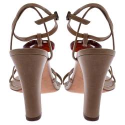 Pre Owned Alexander McQueen Beige Leather Heart T Strap Sandals Size 38.5