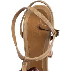 Pre Owned Alexander McQueen Beige Leather Heart T Strap Sandals Size 38.5