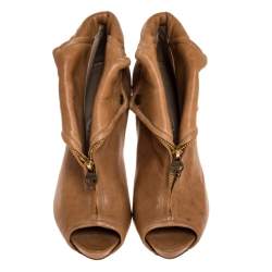 Pre Owned Alexander McQueen Brown Leather Faithful Open Toe Ankle Booties Size 41