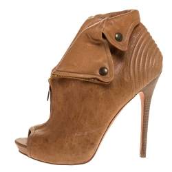 Pre Owned Alexander McQueen Brown Leather Faithful Open Toe Ankle Booties Size 41