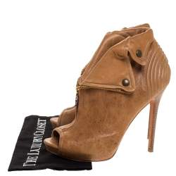 Pre Owned Alexander McQueen Brown Leather Faithful Open Toe Ankle Booties Size 41