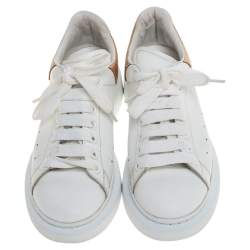 Pre Owned Alexander McQueen White/Gold Leather Platform Sneakers Size 39.5