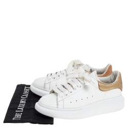 Pre Owned Alexander McQueen White/Gold Leather Platform Sneakers Size 39.5