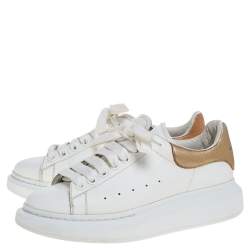 Pre Owned Alexander McQueen White/Gold Leather Platform Sneakers Size 39.5
