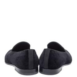 Pre Owned حذاء سليبرز أليكساندر ماكوين سموكينغ مطرز ريش قطيفة أسود مقاس 40