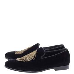 Pre Owned حذاء سليبرز أليكساندر ماكوين سموكينغ مطرز ريش قطيفة أسود مقاس 40