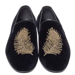 Pre Owned حذاء سليبرز أليكساندر ماكوين سموكينغ مطرز ريش قطيفة أسود مقاس 40