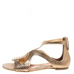 Pre Owned صندل أليكساندر ماكوين حلد نقشة الثعبان ذهبي مفرغ مقاس 40