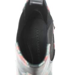 Pre Owned Alexander McQueen Black Leather Poppy Flower Print Ankle Boots Size 38