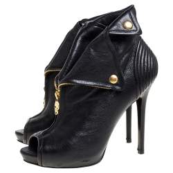 Pre Owned حذاء بوت أليكساندر ماكوين جمجمة فايثفول مقدمة مفتوحة جلد أسود مقاس 37