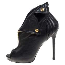 Pre Owned حذاء بوت أليكساندر ماكوين جمجمة فايثفول مقدمة مفتوحة جلد أسود مقاس 37